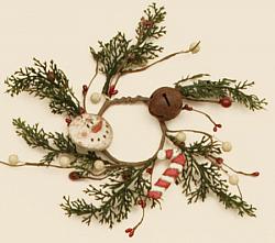 Wreath - Snowman Candy Cane Rusty Bells 8"