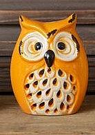 Candle Holder - Pottery Owls - Orange