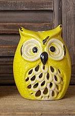 Candle Holder - Pottery Owls - Yellow